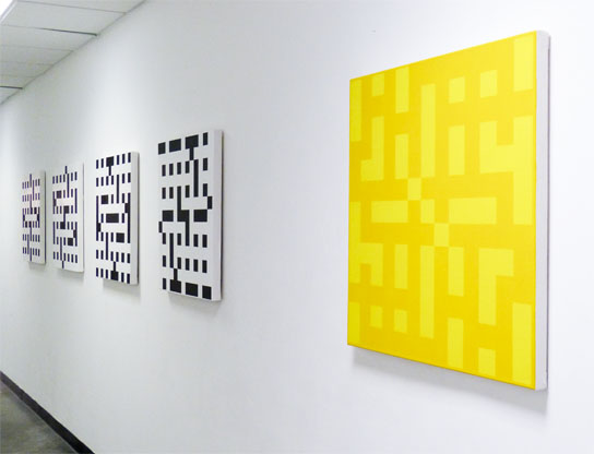 Philip Bradshaw, Crossword paintings, Installation View, CW288, CW296, CW315, CW286, ACW005 (YELLOW)